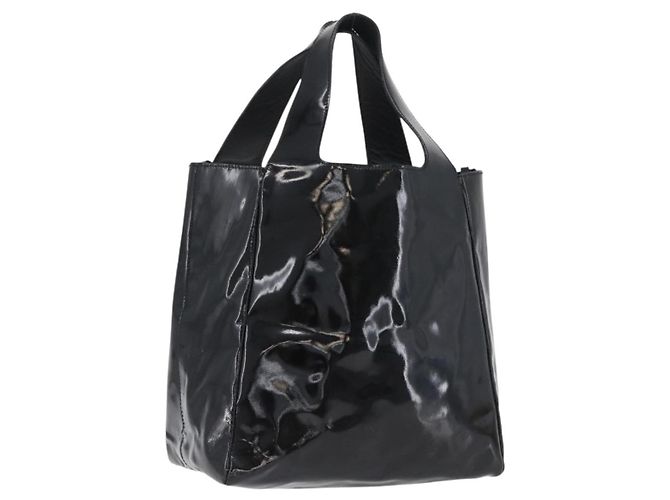 Sac à main PRADA en cuir verni noir argent Auth bs33735 Argenté