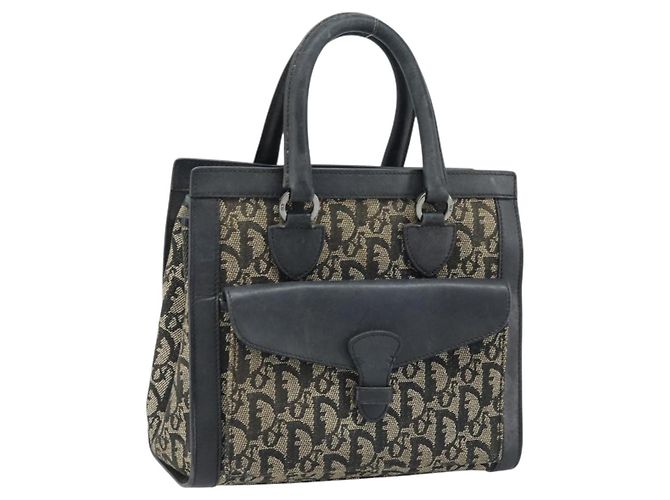 Christian Dior Trotter Canvas Handtasche Schwarz Silber Auth BSZ335