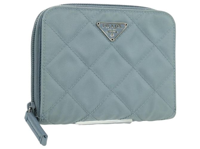 PRADA Portefeuille Compact Rond Nylon Bleu Clair 1ML605 Auth am11040V