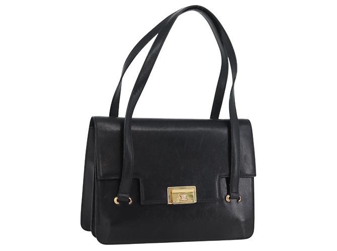 Céline Sac à main CELINE en cuir noir et or Auth ARZ427 Doré
