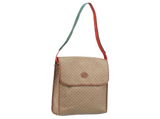 Borsa a Spalla GUCCI Micro GG Supreme Web Sherry Line PVC Beige Oro Auth 174437 D'oro