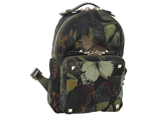 VALENTINO Rucksack Nylon Khaki Champagner Gold Auth BA11275 Golden