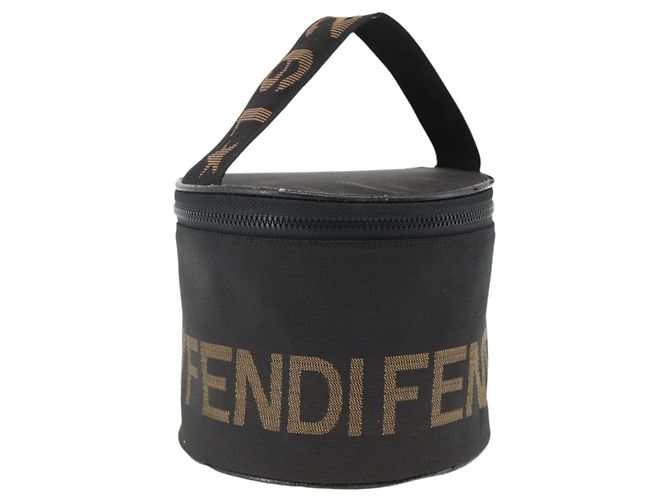 FENDI Handtasche Nylon Schwarz Gold Auth 174605 Golden