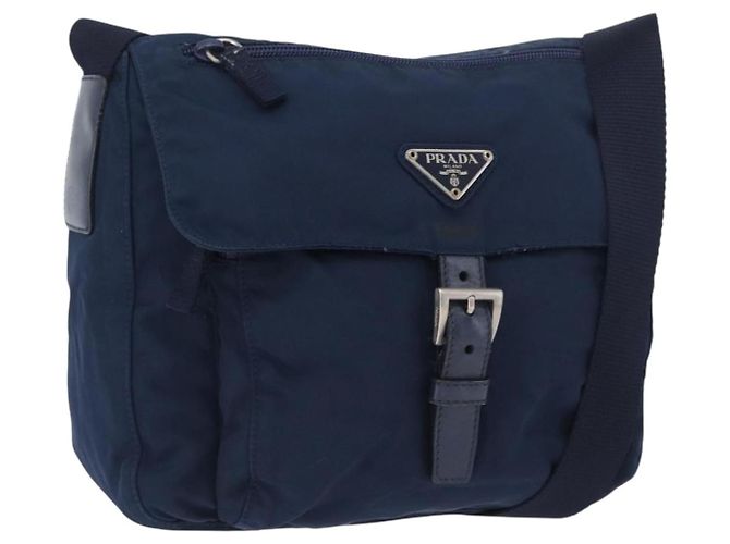 Borsa a Spalla PRADA in Nylon Blu Navy Argento Auth BA11437