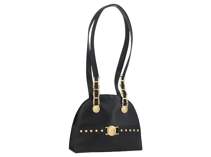 Borsa Tote Sunburst in pelle nera e oro Gianni Versace Auth am10821A Preto Dourado