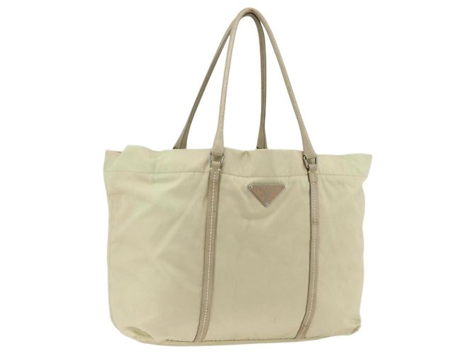 Borsa Tote PRADA in nylon avorio argento Auth ep13808 Crudo