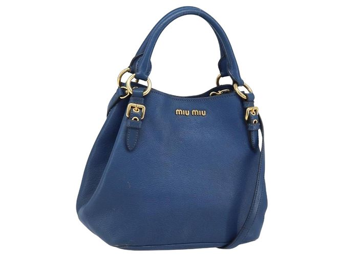 Bolsa Miu Miu de couro 2 em 1 azul dourado Auth BA10954A