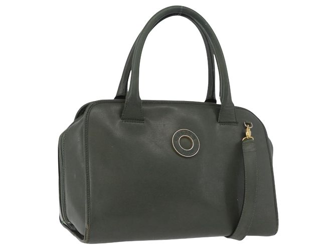 Céline CELINE Hand Bag Leather Khaki Gold Auth 174600 Golden