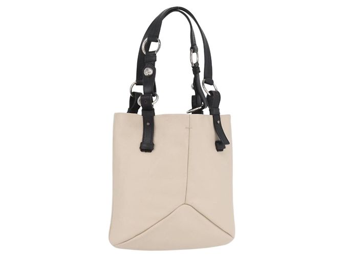 SAINT LAURENT Bolsa de mão em couro marfim prata Auth ARZ068 Cru