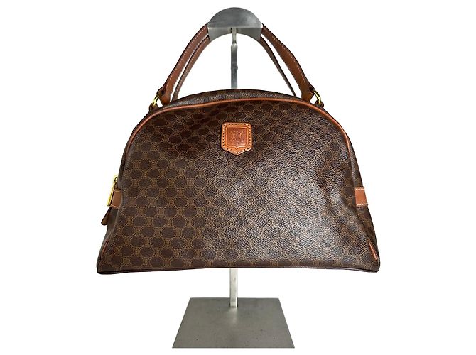 Céline Vintage Celine Paris Triomphe Monogramm Lederhandtasche Braun