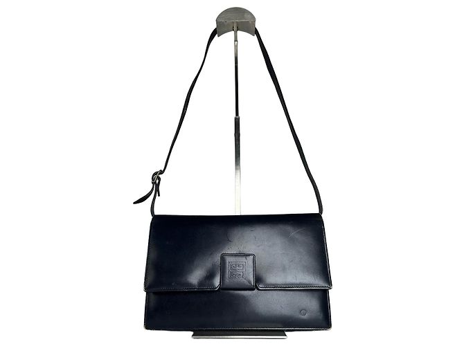 Vintage Givenchy Leather Shoulder Bag Navy Navy blue