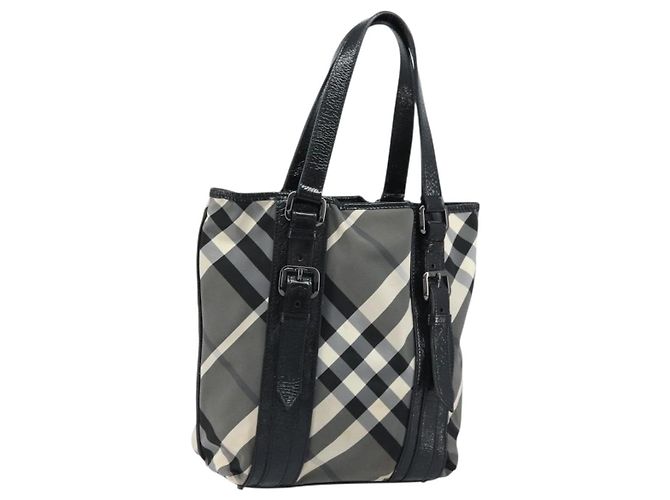 Borsa Tote Nova Check in nylon nero e argento di BURBERRY Auth bs33871