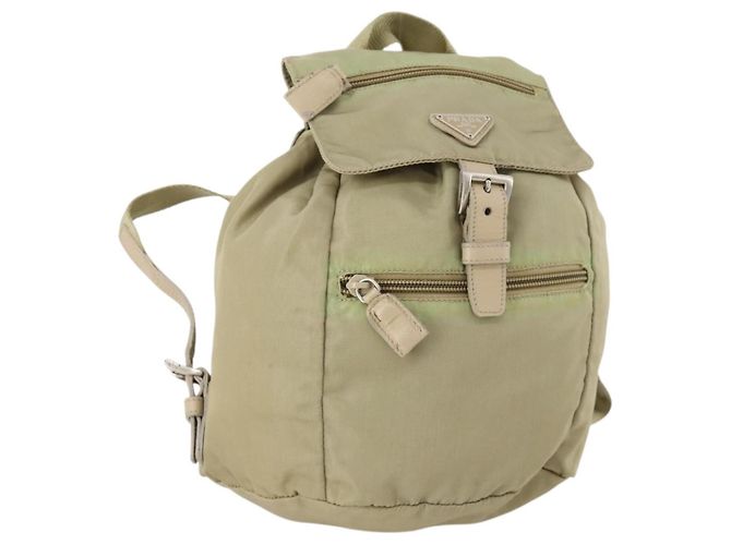 PRADA Backpack Nylon Beige Silver Auth bs33449 Silvery