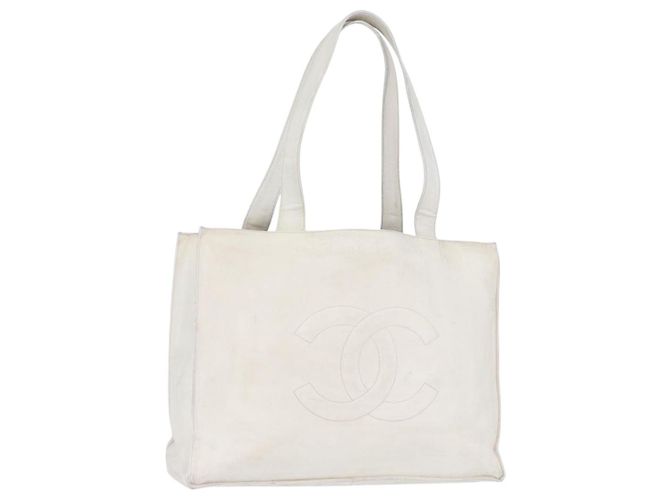 Bolsa Tote CHANEL em Couro Caviar Branco Ouro CC Auth bs33899