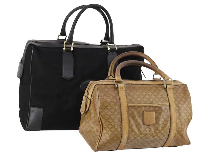 Céline Bolsa de lona Macadam Celine C Macadam em PVC 2 peças marrom preto Auth fm5231