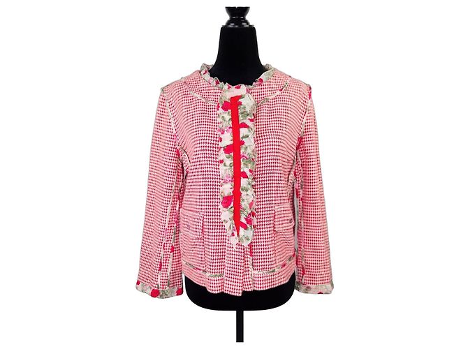Dolce & Gabbana red jacket houndstooth pattern with flowers rouches White