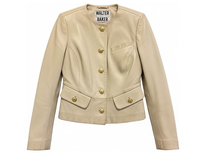 W118 by Walter Baker Walter Baker Ivory Leather Jacket with Gold Buttons Beige