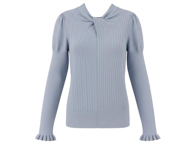 Hellblauer Woll- und Kaschmirpullover mit gedrehtem Kragen Erdem