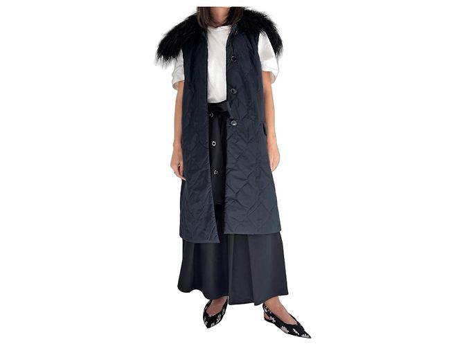 Chaleco acolchado Dries Van Noten con cuello de piel Negro Azul Azul marino