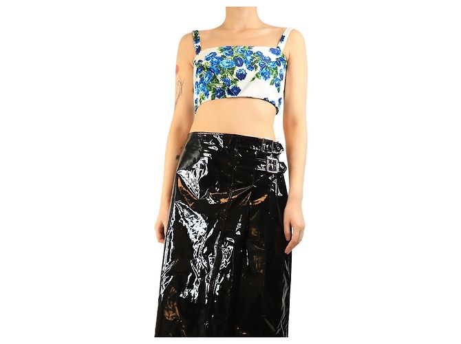Autre Marque Blaues Blumen-Crop-Top - Größe UK 10