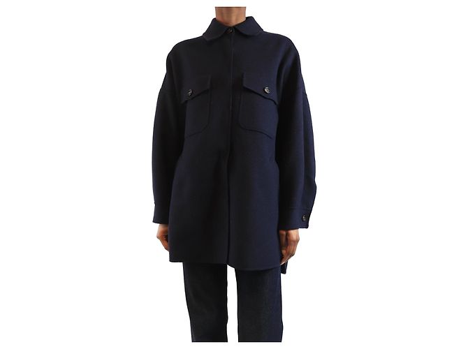 Weekend Max Mara Navy oversized wool-blend coat - size UK 6 Navy blue