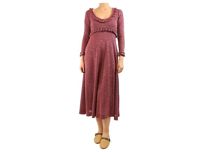 Alexa Chung Rosa Lurex-Rüschenshirt-Midikleid - Größe S Pink