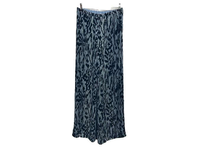 Forte Forte Blaue Samthose mit Leopardenmuster