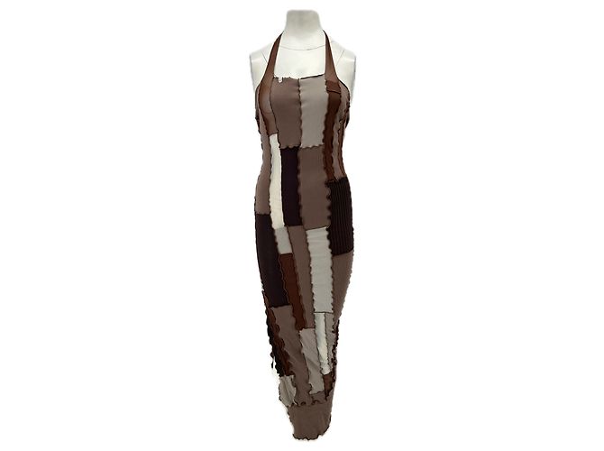 Autre Marque Vestido longo marrom com patchwork