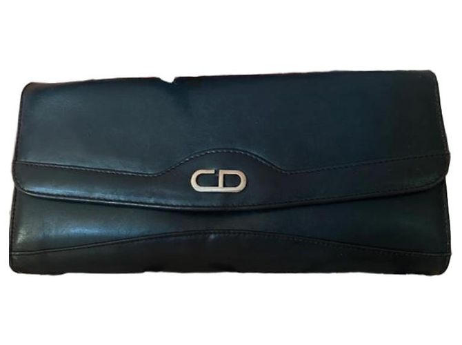 Christian Dior Schwarze Lederhandtasche mit CD-Logo Blau