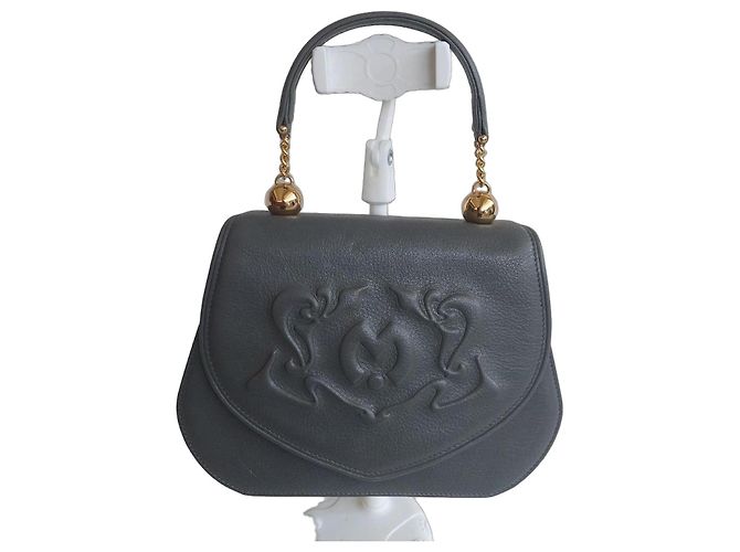 Mila Shön Vintage Mila Schön graue geprägte Leder-Handtasche