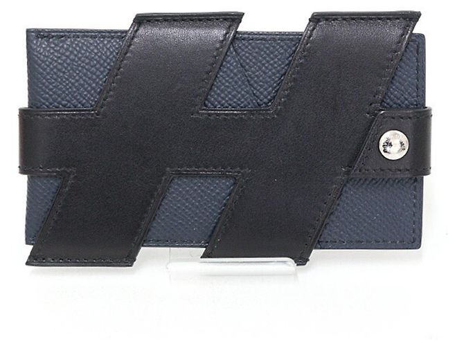 Hermès Hermes Leather Card Case Black Blue
