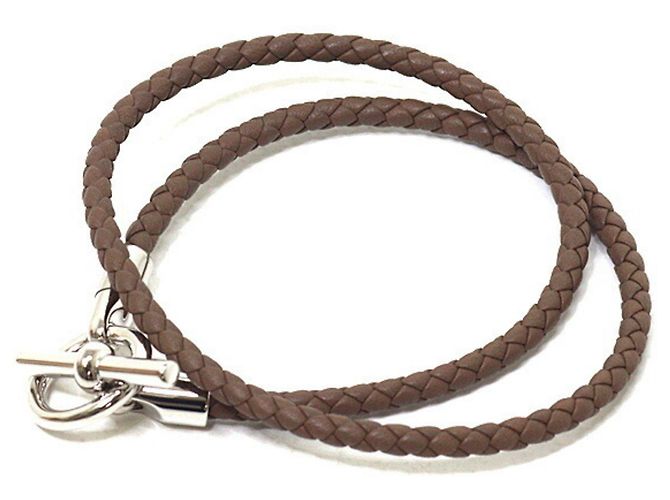 Pulseira Charm Double Tour Hermès Prata Taupe