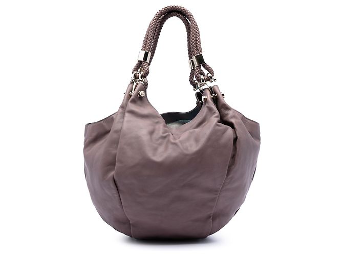 Hobo de couro marrom com alça trançada Gucci Taupe