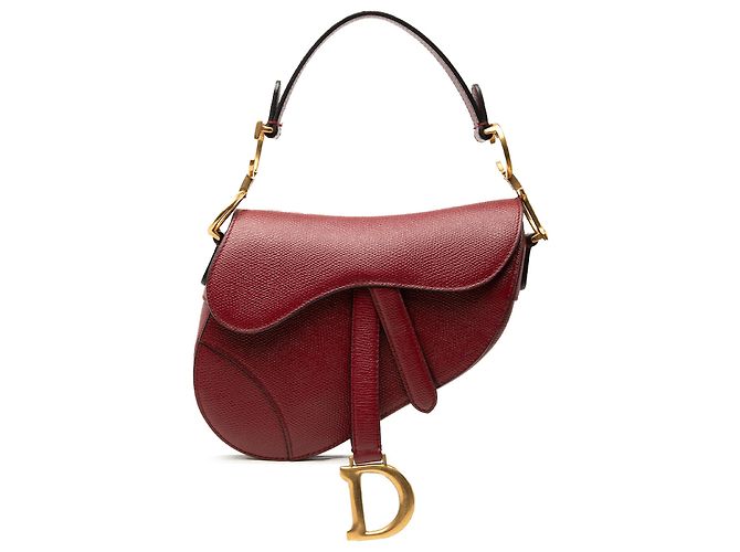 Bolso Saddle Mini de piel de ternera granulada roja Dior Burdeos