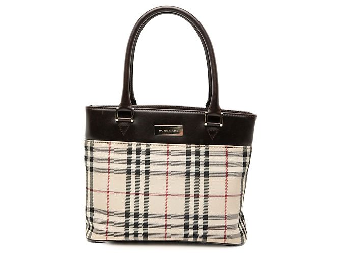 Beige Burberry Haus-Check Canvas Tote