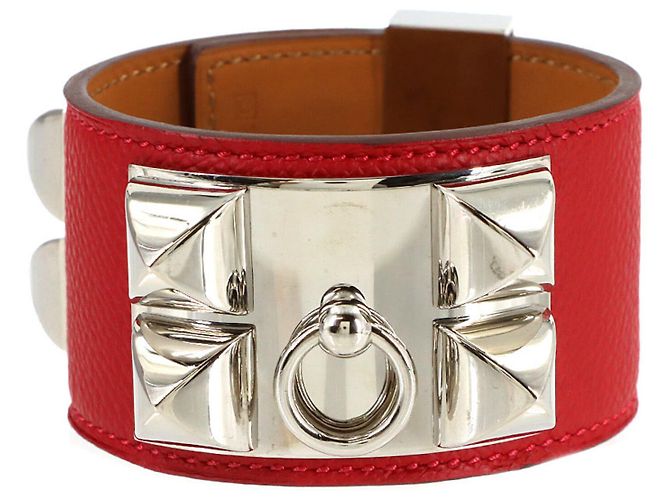 Hermès Hermes Collier de Chien Bangle Silvery Red