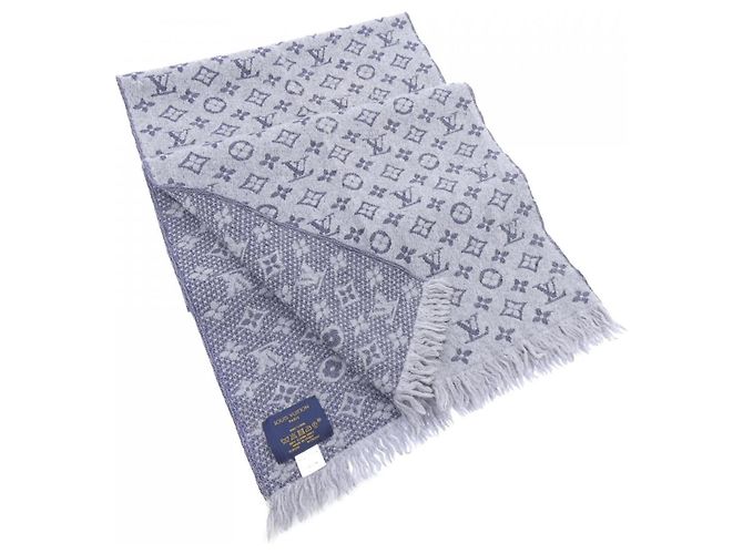 Xale Clássico Monogram Louis Vuitton Marrom Azul marinho