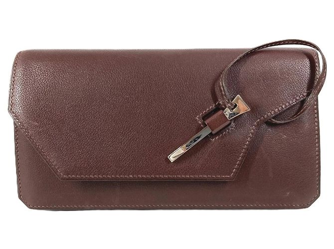 Braune Lederumschlagtasche von Hermès