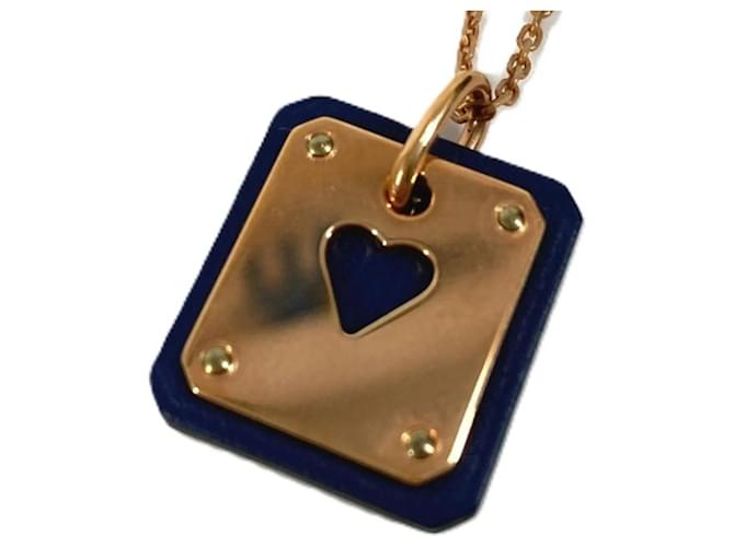 Hermès Collier Pendentif As de Coeur PM en Chaîne Cœur HERMES Noir Rose 