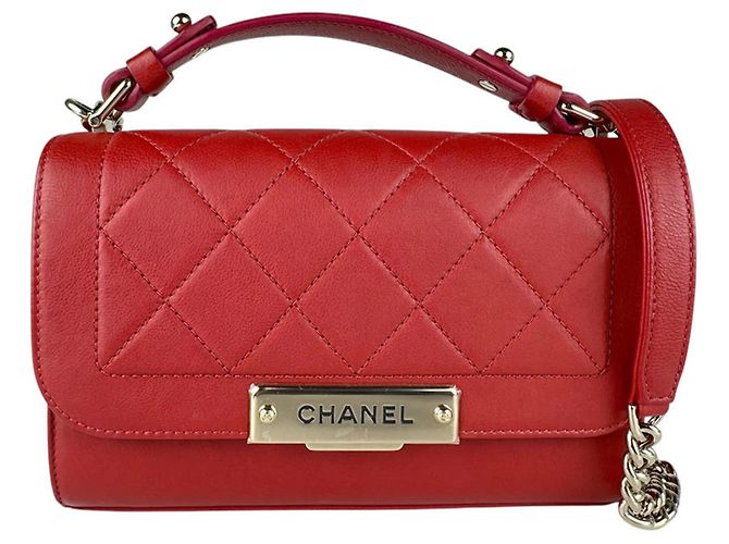 Timeless Bolsa de ombro de couro vermelho Chanel