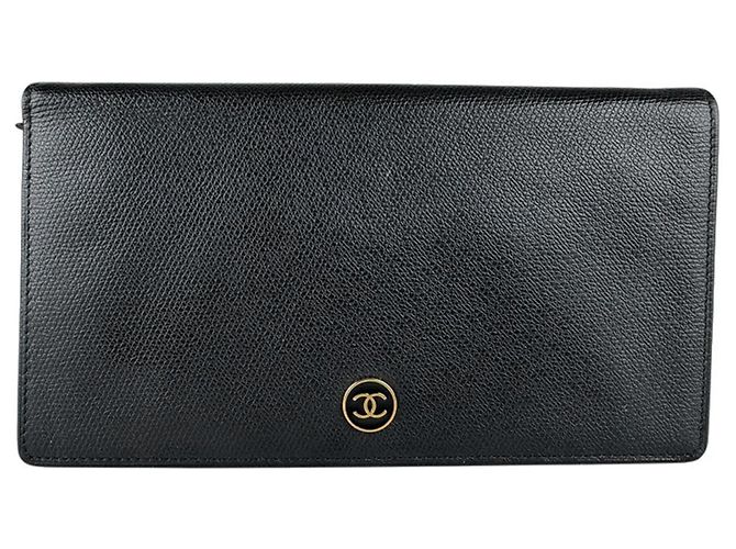 Cartera larga de piel negra Chanel Negro