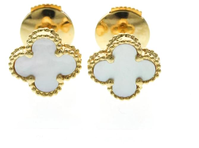 Van Cleef & Arpels Sweet Alhambra 18K Gold Stud Earrings Golden 