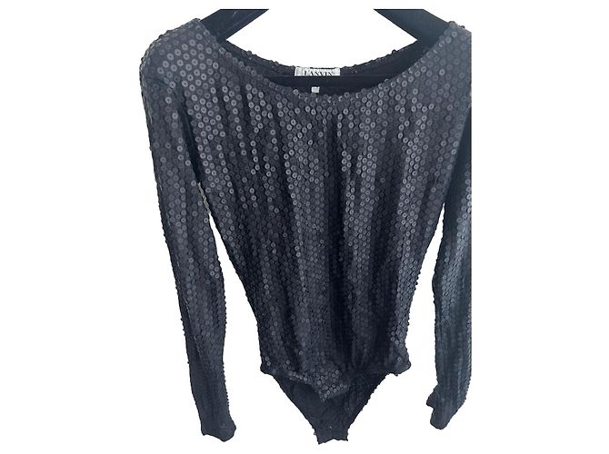 Body Lanvin nero con paillettes a maniche lunghe