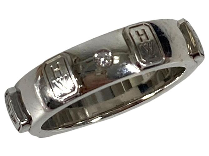 Anel de Logo HW com Diamante 1P Harry Winston Prata