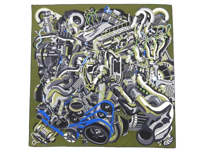 Sciarpa gigante 140 CHEVAUX di Hermès Marrone Nero Blu Verde