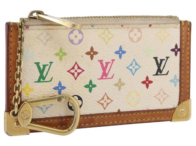 LOUIS VUITTON Monogram Multicolor Pochette Cles Purse White M92655 Auth AMZ391A
