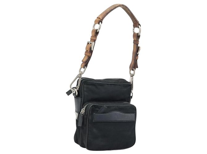 PRADA Shoulder Bag Nylon Black Silver Auth bs34107 Silvery
