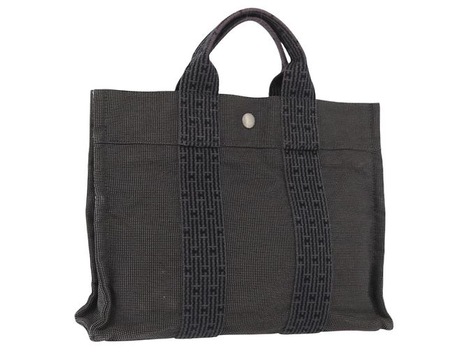 Hermès HERMES Handtasche Her Line PM Canvas Grau Silber Auth AMZ370 Braun