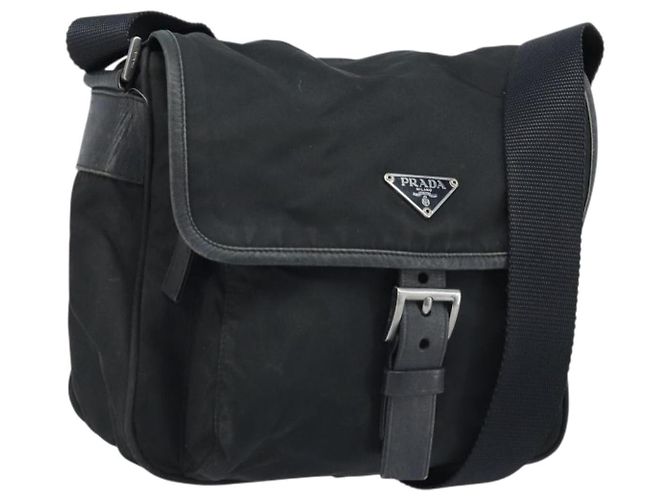 PRADA Shoulder Bag Nylon Black Silver Auth BSZ143 Silvery