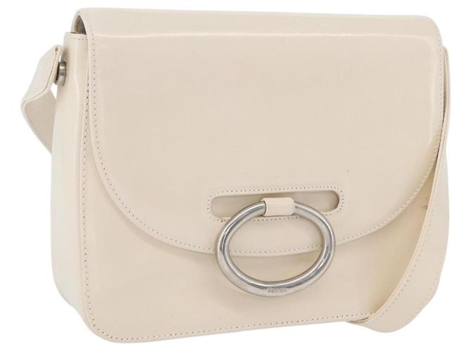 PRADA Shoulder Bag Patent leather Ivory Silver Auth LNZ602